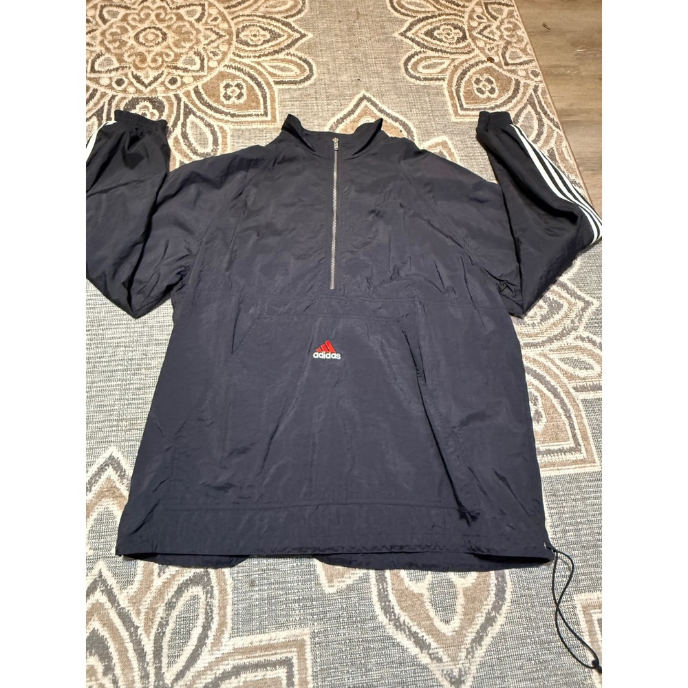 Adidas Vintage Half Zip Windbreaker Navy Blue Red Logo Pullover Mens XXL